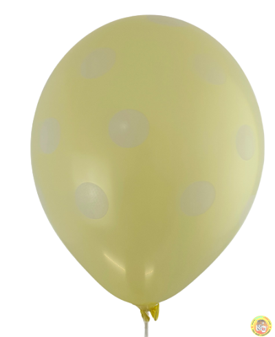 Балони пастел макарон с принт бели точки - 30см, 100бр., цвят жълт