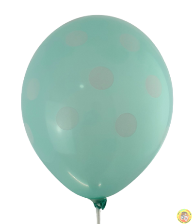 Балони пастел макарон с принт бели точки - 30см, 100бр., цвят мента