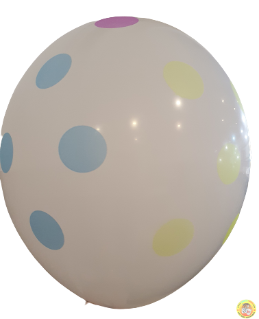Балони пастел с печат - бели балони с неонови точки, 4-странен печат, 30см., 100бр.