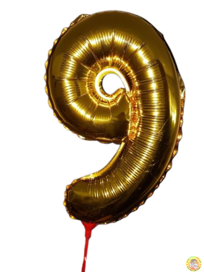 10броя-Фолиев балон цифра 9, златен, с пръчка - 40см