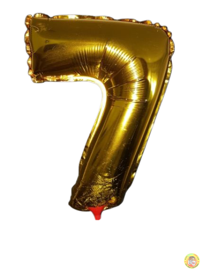 10броя-Фолиев балон цифра 7, златен, с пръчка - 40см