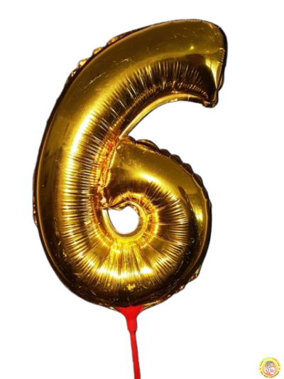 10броя-Фолиев балон цифра 6, златен, с пръчка - 40см