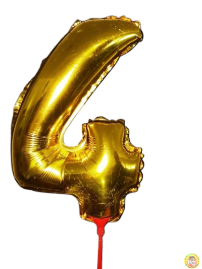 10 броя-Фолиев балон цифра 4, златен, с пръчка - 40см