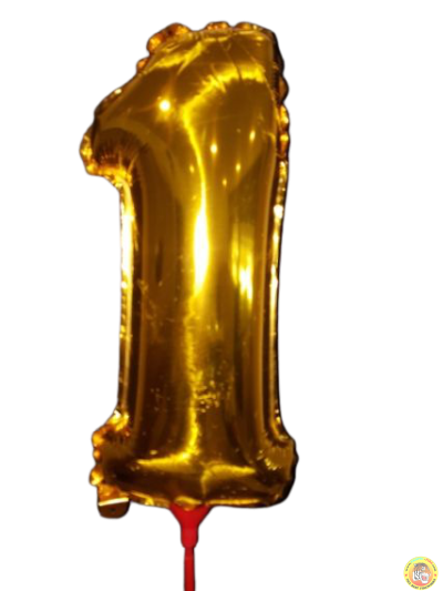 10броя-Фолиев балон цифра 1, златен, с пръчка - 40см