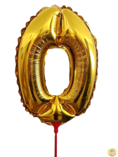 Фолиев балон цифра 0, златен, с пръчка - 40см