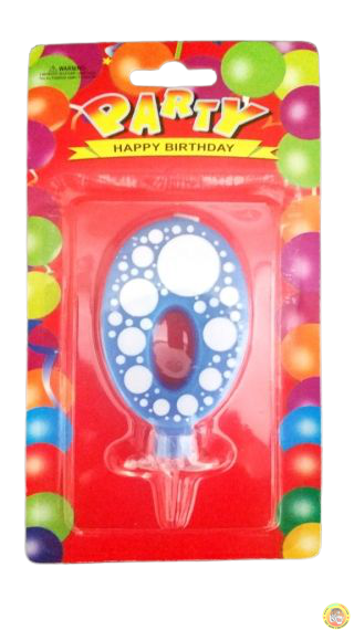 Свещичка за рожден ден-синя на точки- 0