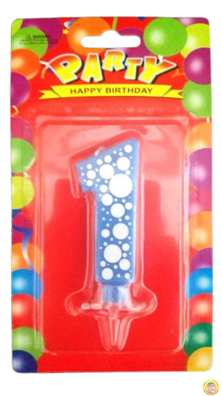 Свещичка за рожден ден-синя на точки- 1