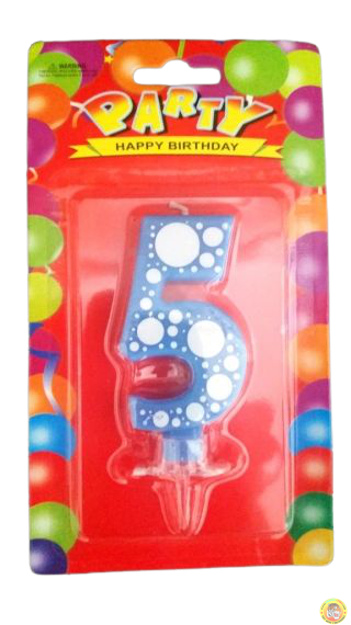 Свещичка за рожден ден-синя на точки- 5
