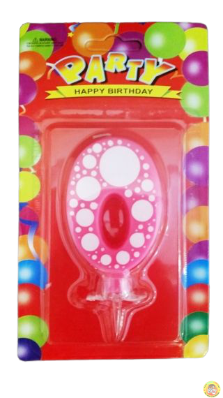 Свещичка за рожден ден-розова на точки- 0