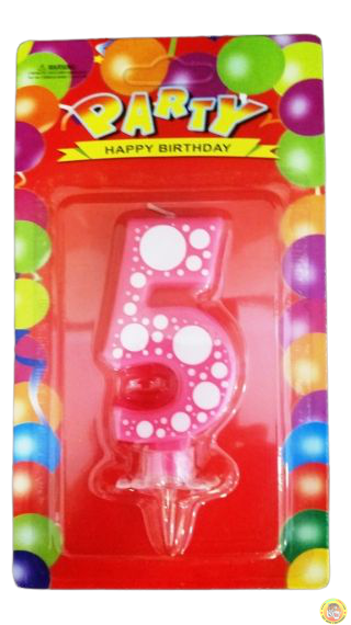 Свещичка за рожден ден-розова на точки- 5