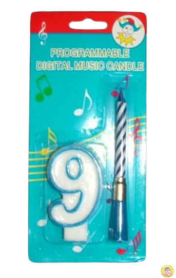 Комплект синя музикална свещичка и цифра 9