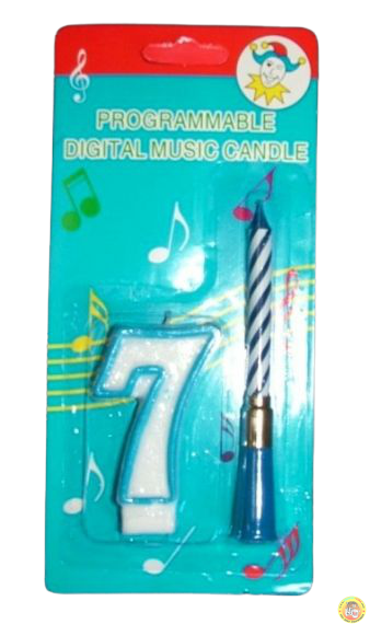 Комплект синя музикална свещичка и цифра 7
