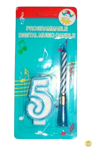 Комплект синя музикална свещичка и цифра 5