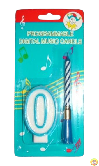 Комплект синя музикална свещичка и цифра 0