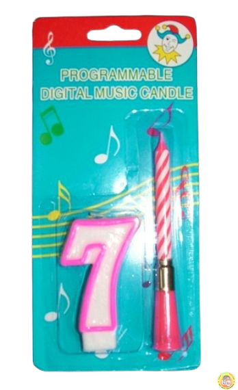 Комплект розова музикална свещичка и цифра 7