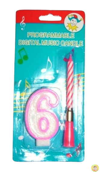 Комплект розова музикална свещичка и цифра 6