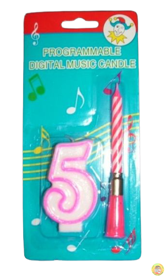 Комплект розова музикална свещичка и цифра 5