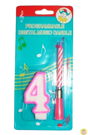 Комплект розова музикална свещичка и цифра 4