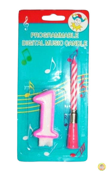 Комплект розова музикална свещичка и цифра 1