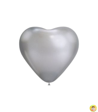 Балон сърце, латекс, хром - цвят сребро, 30см, 25бр., CRC-12 89