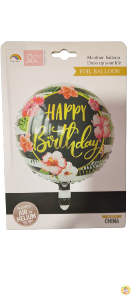 Балон фолио черен кръгъл 18инча Happy Birthday