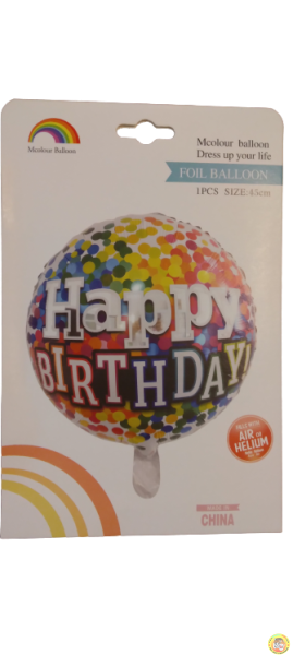 Балон фолио кръгъл 18инча Happy Birthday шарен