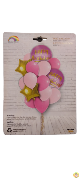 Комплект балони фолио и латекс розово HAPPY Birthday /16 броя/