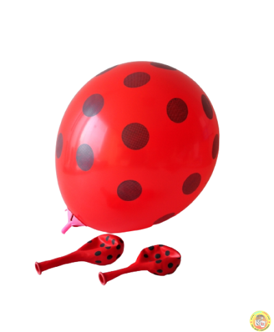 Балони пастел с принт черни точки - 30см, 100бр., цвят червени